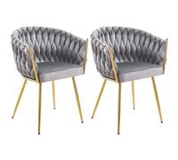 Shally Dogan Lot de 2 chaises de salle à manger avec revêtement en velours et rembourrage ergonomique à haute densité, chaise de cuisine, salon, bureau avec pieds dorés, design moderne (gris)