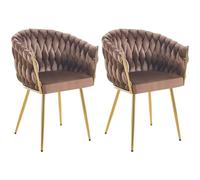 Shally Dogan Lot de 2 chaises de salle à manger avec revêtement en velours et rembourrage ergonomique à haute densité, chaise de cuisine, salon, bureau avec pieds dorés, design moderne (marron)