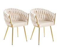 Shally Dogan Lot de 2 chaises de salle à manger avec revêtement en velours et rembourrage ergonomique à haute densité, chaise de cuisine, salon, bureau avec pieds dorés, design moderne (beige)