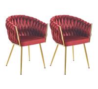 Shally Dogan Lot de 2 chaises de salle à manger en velours, rembourrées ergonomiquement, chaise de cuisine, salon, bureau, pieds dorés, design moderne (rouge)