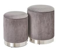 Shally Dogan Lot de 2 poufs de rangement en velours, design moderne avec bande en métal, repose-pieds rond spacieux, tabouret rond avec couvercle amovible et assise rembourrée haute densité (gris)