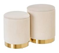 Shally Dogan Lot de 2 poufs de rangement en velours, design moderne avec bande en métal, repose-pieds rond spacieux, tabouret rond avec couvercle amovible et assise rembourrée haute densité (crème)