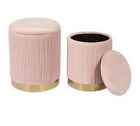 Shally Dogan Lot de 2 poufs de Rangement en Velours, Design Moderne avec Bande en métal, Repose-Pieds Rond spacieux, Tabouret Rond avec Couvercle Amovible et Assise rembourrée Haute densité (Rose)