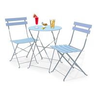 Shally Dogan Lot de 3 pièces de Jardin Pliable modèle Paris, Table avec 2 chaises en Acier, Meubles Peu encombrants pour Bistrot, Balcon, Patio, Terrasse, Extérieur, Bar Double (Azur)