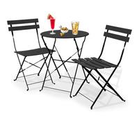 Shally Dogan Lot de 3 pièces de jardin pliables, modèle Paris, table avec 2 chaises en acier, meubles peu encombrants pour bistrot, balcon, patio, terrasse, extérieur, bar double (noir corbe)
