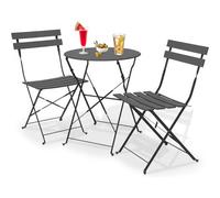 Shally Dogan Lot de 3 pièces de jardin pliables, modèle Paris, table avec 2 chaises en acier, meubles peu encombrants pour bistrot, balcon, patio, terrasse, extérieur, bar double (anthracite)