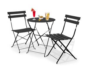 Shally Dogan Lot de 3 pièces de jardin pliables, modèle Paris, table avec 2 chaises en acier, meubles peu encombrants pour bistrot, balcon, patio, terrasse, extérieur, bar double (noir corbe)