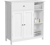Shally Dogan Meuble de Salle de Bain autoportante en Bois Blanc avec 2 Portes, 1 tiroir et 3 étagères extérieures, Armoire de Sol Multifonction Peu encombrante, Meuble 75 x 30 x 80 cm, Salon, Cuisine