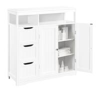 Shally Dogan Meuble de Salle de Bain en Bois Blanc avec 3 tiroirs, 2 Portes et 2 étagères, Peu encombrant, Meuble Multi-usages pour Salon, Cuisine, Bureau, Armoire 80,5 x 30 x 86,5 cm