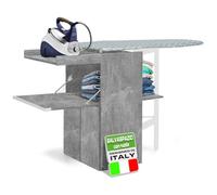 Shally Dogan Meuble de Table à Repasser rétractable pour économiser de l'espace Pliable, Cadre en Bois pour Repassage Rapide, 4 Roues pour déplacement, idéal buanderie, Salle de Bain (Ciment)