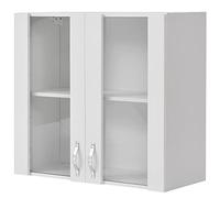 Shally Dogan Meuble Mural de Cuisine avec Verre, Armoire Suspendue Murale vitrée en Bois, Deux Portes, 1 étagère et 2 Compartiments, Armoire spacieuse résistante, Couleur Blanche, 80 x 32 x 72 cm