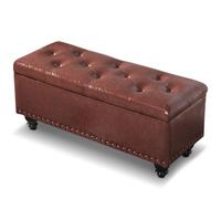 Shally Dogan Pouf de Rangement avec revêtement en Simili Cuir, Repose-Pieds pour Chambre à Coucher, Banc, Tabouret de Salon, canapé avec Structure et Pieds en Bois (Marron)