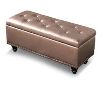 Shally Dogan Pouf de Rangement avec revêtement en Simili Cuir, Repose-Pieds pour Chambre à Coucher, Banc, Tabouret de Salon, canapé avec Structure et Pieds en Bois (Champagne)