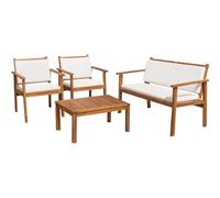 Shally Dogan Set Patio Table Basse + 2 Chaises + 1 Canapé en Bois Acacia Meubles avec Coussins Doux Rembourrés Extérieur, Balcon, Jardin, Terrasse, Bistrot, Table basse avec Fauteuils Design Nordique