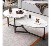 Shally Dogan Table Basse avec 2 étagères, Design Luxueux, Effet marbre, Table Basse, élégante, Haut de Gamme, Ronde et Ovale, 2 Niveaux, idéale pour Salon, Salon, Bureau (Blanc)
