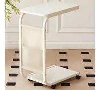 Shally Dogan Table d'appoint auxiliaire pour canapé et lit avec roulettes pivotantes, table à café et appui, support chariot avec sac de rangement, idéal pour salon, chambre à coucher, chambre (blanc)