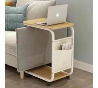 Shally Dogan Table d'appoint auxiliaire pour canapé et lit avec roulettes pivotantes, table à café et appui, support chariot avec sac de rangement, idéal pour salon, chambre à coucher, chambre (chêne)