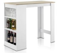 Shally Dogan Table de bar haute avec 3 étagères, table basse avec compartiments latéraux, console à manger avec étagères, plan péninsule pour cuisine, maison, restaurant, comptoir étroit industriel