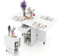 Shally Dogan Table de Salle à Manger Pliante Peu encombrante avec Roues, Bureau refermable avec 2 étagères et 1 tiroir, Design Moderne, Polyvalent, idéale pour la Maison, Le Bureau, 120 x 77 x 75 cm