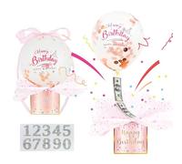 shallyong Boite Surprise Anniversaire, Surprise d'Anniversaire Cadeaux en Argent, Tirette pour l'Argent Liquide Emballage Cadeau avec Ballons, Pour Famille, Enfants, Amis