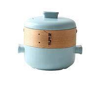 SHALOLY Casserole Japonaise avec Cuiseur Vapeur, Casserole en Céramique Plat à Vapeur Ragoût Pot en Argile pour Cuisiner pour Le Dîner, Banquet et Fête,Blanc,2.5L (Blue 1.5L)