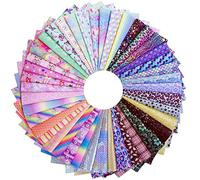 Shalun Lot de 50 feuilles A4 en similicuir à paillettes fines imprimées aléatoires, 20,3 x 30,5 cm, motif sirène, fleur, papillon, pour Cricut, artisanat, porte-clés, nœuds, boucles d'oreilles,