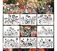 Shalve Lot de 8 Pochoirs Fleurs Sauvages & Papillons Réutilisables en PET 26,1×17,5 cm, Gabarits Floraux pour DIY, Scrapbooking, Décoration Murale et Créations Artistiques