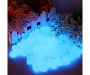 Shalwinn Lot de 200 Pierres Lumineuses Bleues - Pierres décoratives pour Le Jardin, Les Routes, la décoration en Plein air, Les Aquariums, Les allées