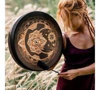 Shaman Drum - Instrument de percussion alchimie avec cadre lunaire, décor de musique spirituelle sibérienne, outil de méditation de sonore | Pièce d’art au rythme tribal pour les cérémonies,