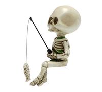Shamoparty Figurine Squelette de Pêche de 11,4 cm - Décoration Gothique d'halloween en Résine - Sculpture de Crâne Mignon pour Extérieur, Jardin, étang, Fontaine, Bord de Piscine