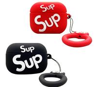 Shamoparty Lot de 2 coques de protection 3D pour Airpods Pro2, compatibles avec Apple Airpods Pro2, en silicone modèle Airpods pour couples (rouge et noir SUP)
