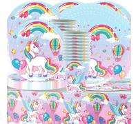 Shamoparty Lot de 61 couverts d'anniversaire licorne pour enfants - Pour 20 invités - Comprend assiettes, gobelets, serviettes, nappe, parfait pour les fêtes d'anniversaire d'enfants