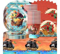 Shamoparty Lot de 61 décorations de fête pirate pour enfants, accessoires de décoration de fête d'anniversaire pour garçons et filles, convient pour 20 personnes
