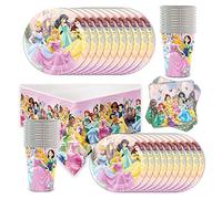 Shamoparty Vaisselle de ête de Princesse,Le Nouveau kit de Vaisselle D'anniversaire de Princesse Fille Rose 61 Pièces Assiettes Tasses Nappe à Couverts-20 Enfants, Décoration de Fête de Petite Fille