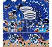 Shamoparty - Vaisselle de fête Cosmic Robot, 61 pièces, Bleu foncé céleste, Assiettes, Gobelets, Serviettes, Nappe pour 20 anniversaires d'enfants