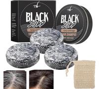 Shampoing Cheveux Blanc Solide, Reverse Gray Hair Shampoing Solide, Anti Cheveux Blanc Savon Noir Cheveux, Anti Gray Bar Black Soap, Cheveux Gris Assombrissant Homme Savon Noir (3PC)