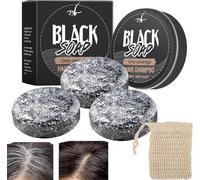 Shampoing Cheveux Blanc Solide,Reverse Gray Hair Shampoing Solide,Shampooing Colorant Cheveux Blancs,Anti Cheveux Blanc Savon Noir Cheveux Anti Gray Bar Black Soap,Cheveux Gris Assombrissant Savon (3)
