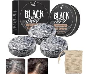 Shampoing Cheveux Blanc Solide,Reverse Gray Hair Shampoing Solide,Shampooing Colorant Cheveux Blancs,Anti Cheveux Blanc Savon Noir Cheveux Anti Gray Bar Black Soap,Cheveux Gris Assombrissant Savon (3)