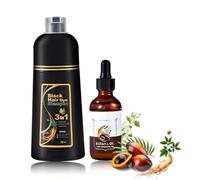 Shampoing Cheveux Colorés Noirs, 500ml Shampooing de Coloration Instantanée + 50ml d'Huile Capillaire, Kit de Coloration de Longue Tenue et de Soins Capillaires pour Hommes/Femmes