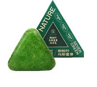 Shampoing solide Nature Triangle, shampoing solide naturel à base de feuilles de cyprès et d'herbe d'Usman, apaisant et fortifiant, vegan, pour les soins capillaires des femmes et des hommes (1 pièce)