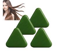 Shampoing solide Nature Triangle, Shampoing solide vert herbe à la feuille de thuya, Savon sol/ide pour apaiser le cuir chevelu et renforcer les cheveux, Mousse légère pour nettoyer (4 PCS)