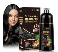 Shampoing Teinture Cheveux - 500 ml Shampoing Colorant Noirs Femme 3 en 1 Shampoing Colorant pour Cheveux Gris et Barbe Shampooing Coloration Cheveux Noir