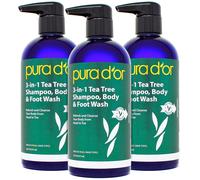 Shampooing 3 en 1 à l'arbre à thé PURA D'OR pour le corps et les pieds (473 ml x 3 = 1,3 l) Soin corporel complet - Odeur des pieds et hygiène qu
