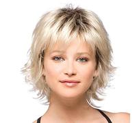 Shampooing cheveux or Rose court mode entièrement synthétique femmes Net vêtements perruques perruques perruques fermetures à lacets Bob Perruque Ondulée Rose avec Frange (Gold, One Size)
