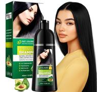 Shampooing colorant 4 en 1 noir, spécialement conçu pour les cheveux blancs et gris, couvre rapidement et facilement les cheveux gris, convient aux hommes et aux femmes, 400 ml (Natural Black)