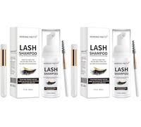 Shampooing Extensions de Cils 60 ml + Brosse - Nettoyant Moussant Paupières - Sensible Sans Paraben ni Sulfate - Lave Cils et Bain de Cils pour Extensions - Salon et Soins à Domicile (Lot de 2)