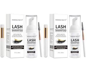 Shampooing Extensions de Cils 60 ml + Brosse - Nettoyant Moussant Paupières - Sensible Sans Paraben ni Sulfate - Lave Cils et Bain de Cils pour Extensions - Salon et Soins à Domicile (Lot de 2)
