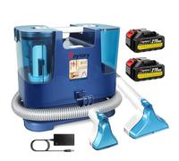Shampouineuse Sans Fil avec 2 Batteries - 11,5 kPa, Détacheur Portable pour Canapé Tissu, Tapis, Moquette, Matelas - Double Bac Eau Propre/Sale, Clapet Anti-Débordement, Brosse Large & Petite
