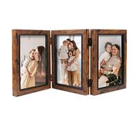 Shampsen Cadre photo à trois volets 12,7 x 17,8 cm - Cadre de collage à charnière triple pliable pour table de bureau - Cadeau - Grain de bois marron foncé