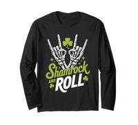Shamrock and Roll Funny St Patricks Day Rock Hand Skeleton Manche Longue